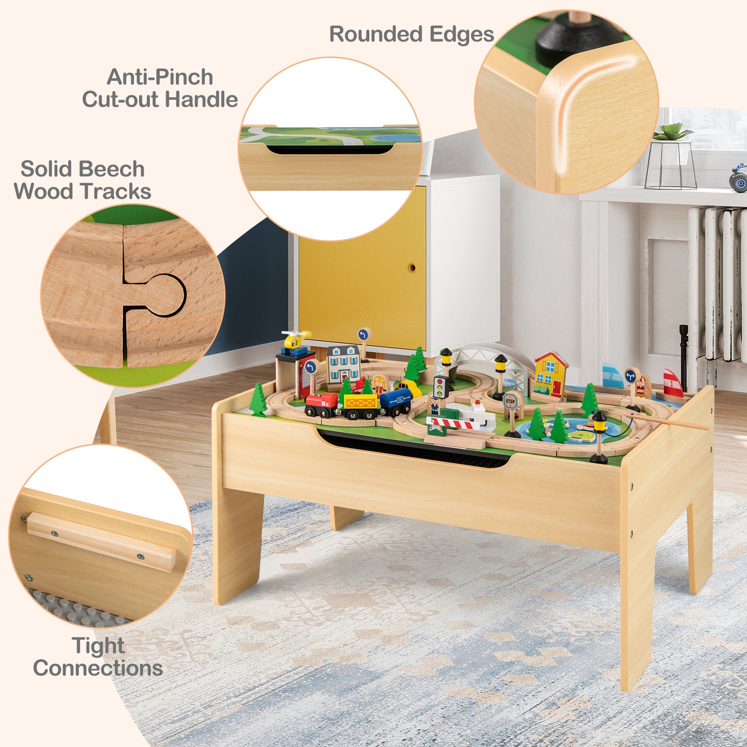 All-in-One Kids Activity Table, Hidden Storage Space & 78-Piece Train Se