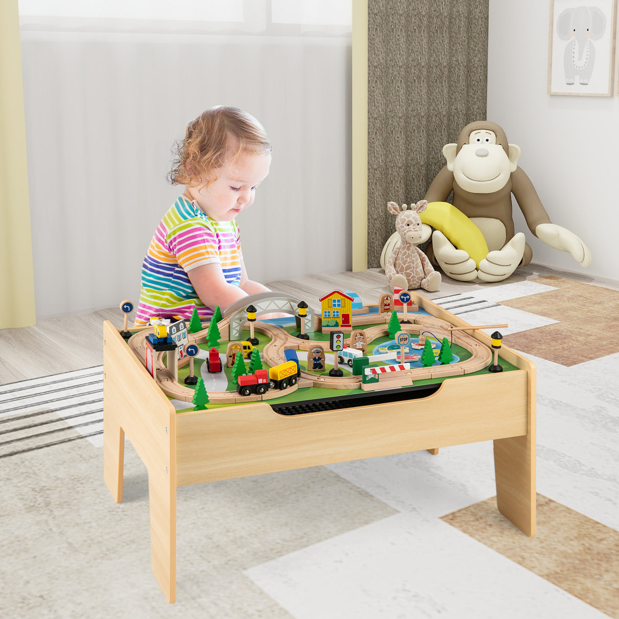 All-in-One Kids Activity Table, Hidden Storage Space & 78-Piece Train Se