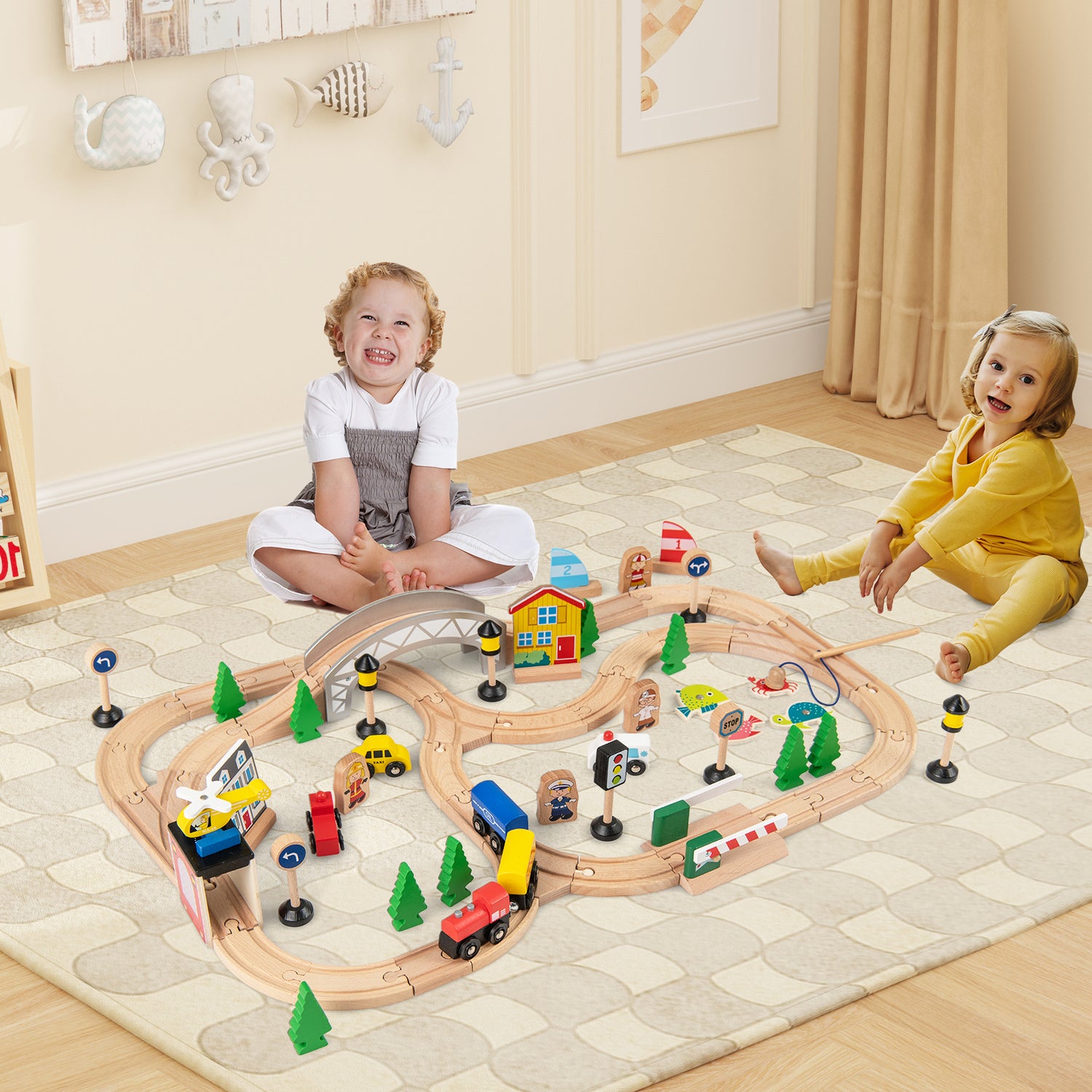 All-in-One Kids Activity Table, Hidden Storage Space & 78-Piece Train Se