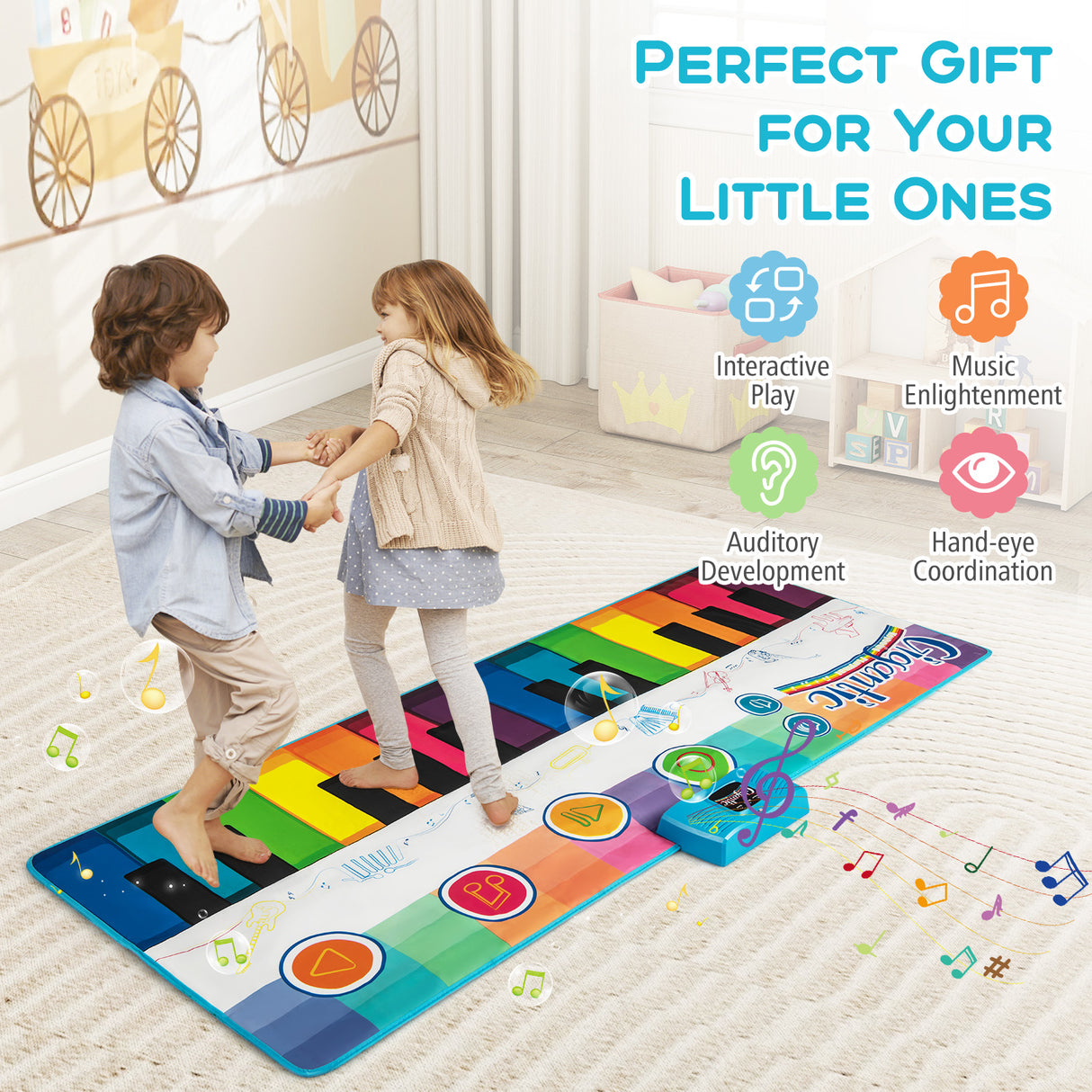 Floor Piano Dance Mat for Kids, Musical Playmat with 8 Instrument Sounds