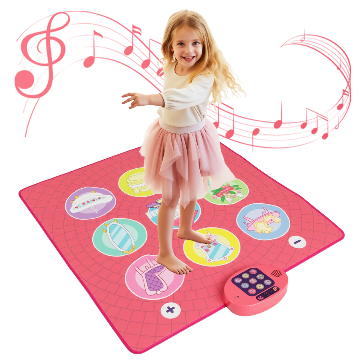 Fun Dance Mat for Kids, Interactive Gift for 3+ Years Old Boys and Girls, Pink