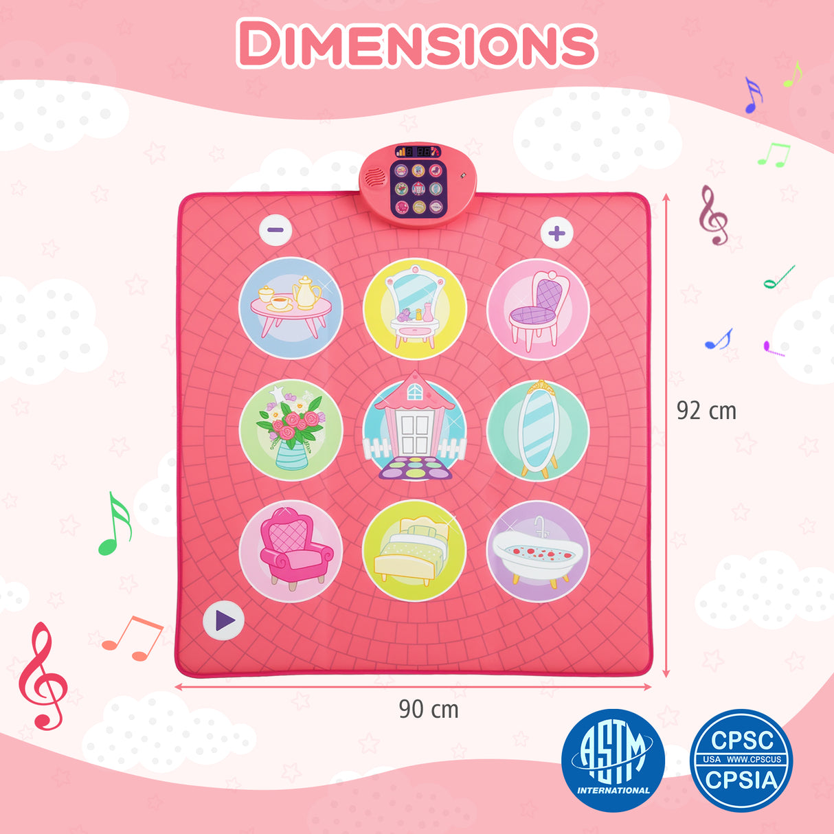 Fun Dance Mat for Kids, Interactive Gift for 3+ Years Old Boys and Girls, Pink