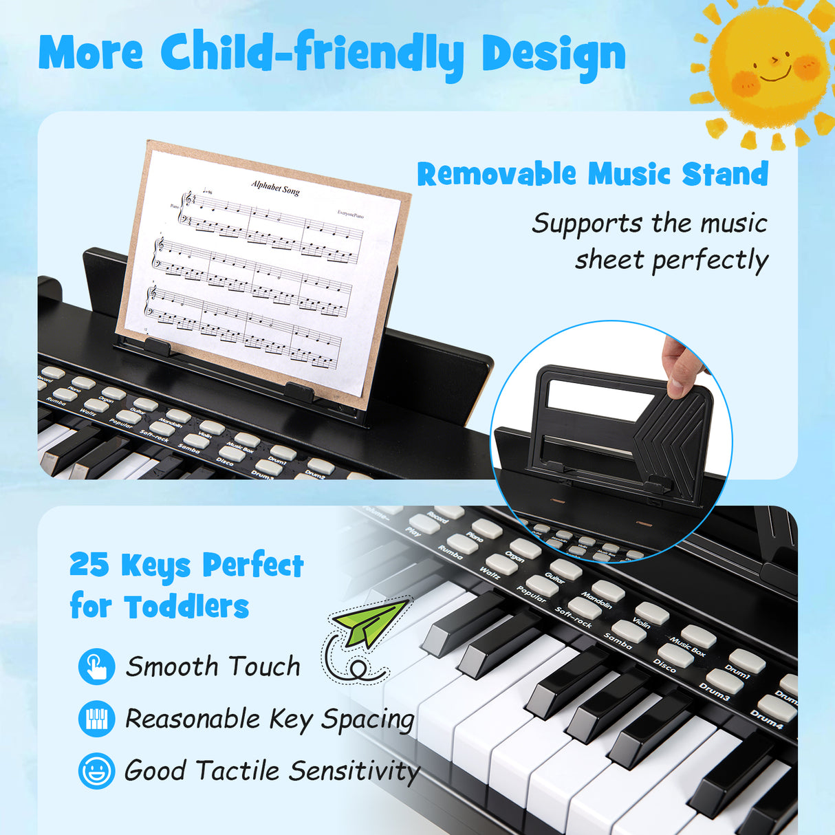 25 Keys Kids Piano Keyboard, Mini Digital Piano Toy with Adjustable Speed & Volume