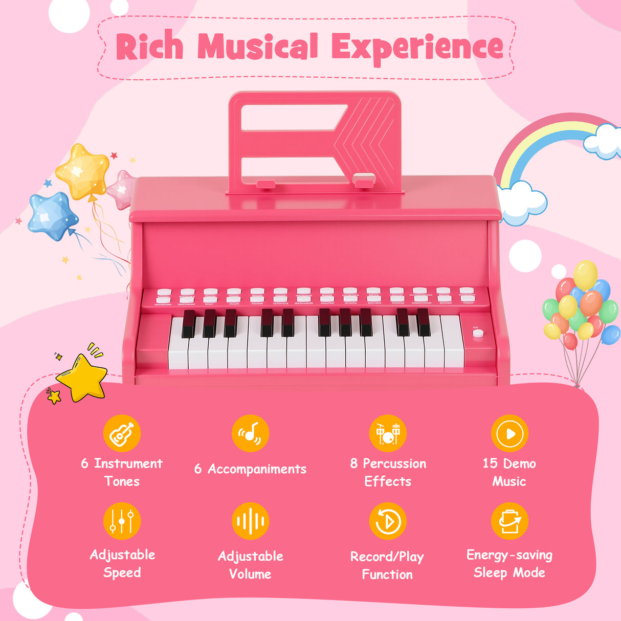 25 Keys Kids Piano Keyboard, Mini Digital Piano Toy with Adjustable Speed & Volume
