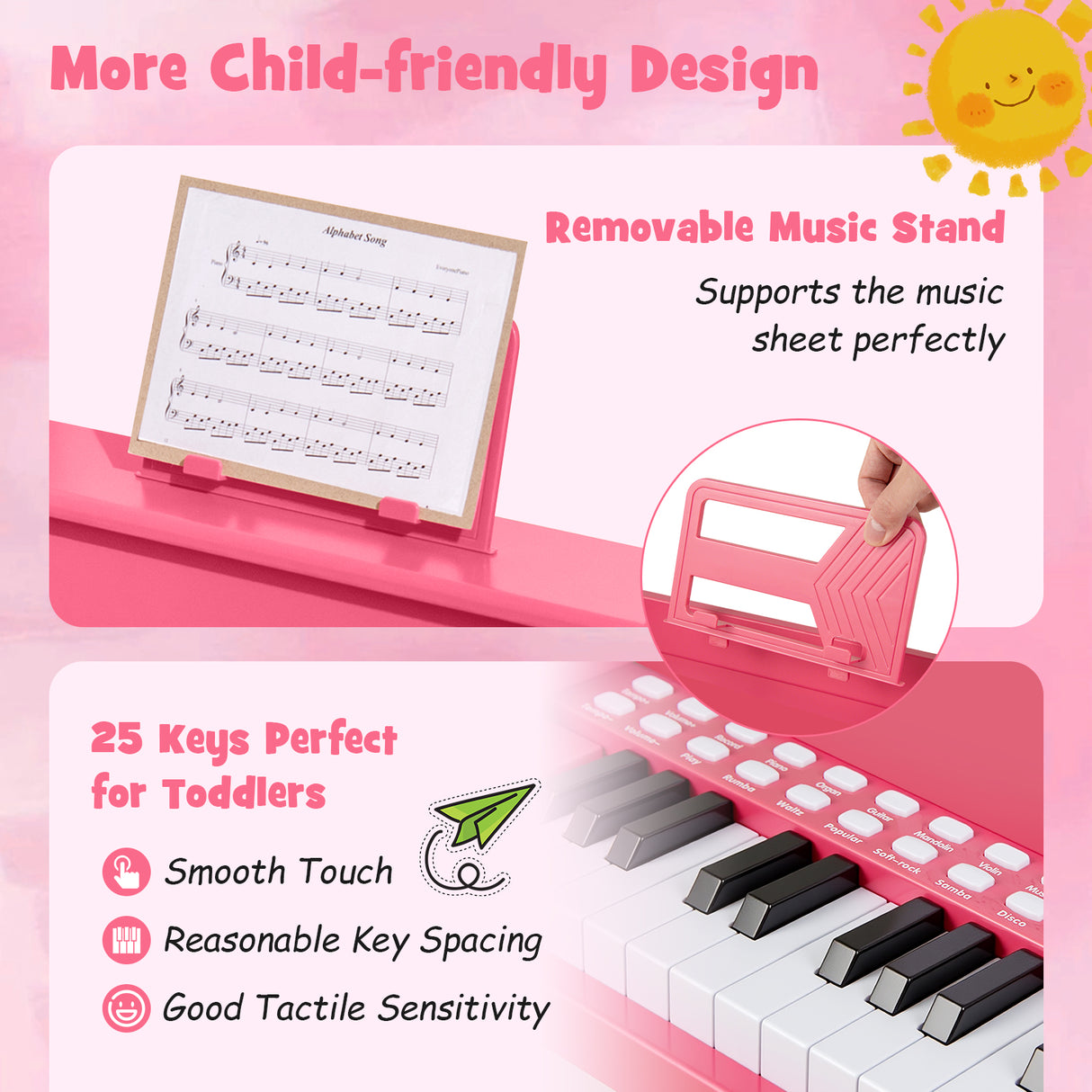 25 Keys Kids Piano Keyboard, Mini Digital Piano Toy with Adjustable Speed & Volume