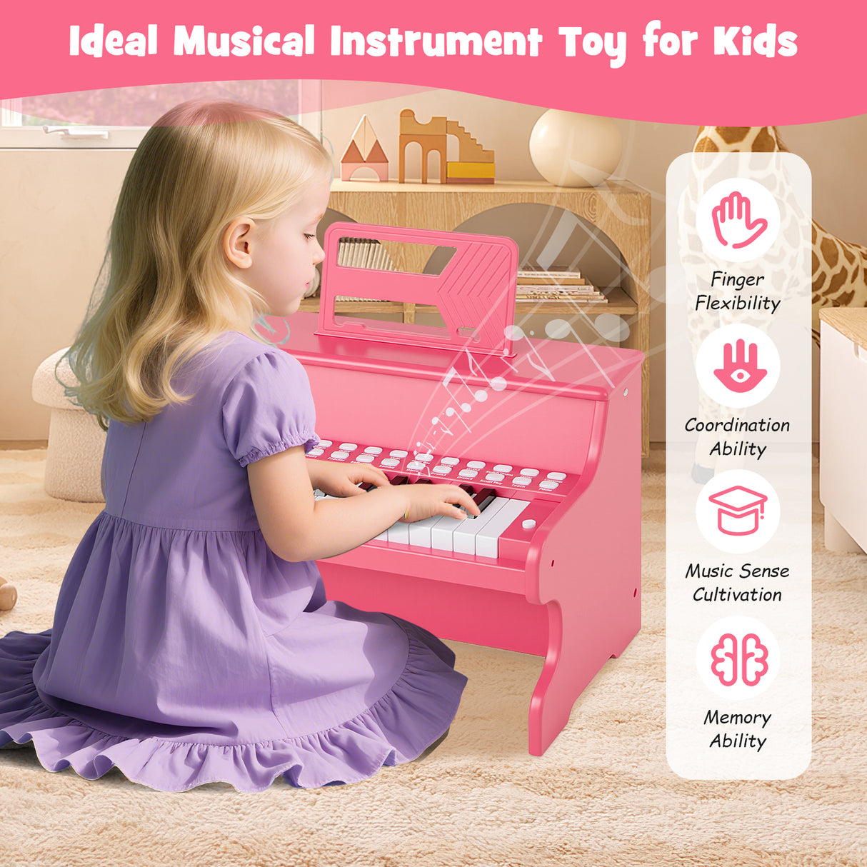25 Keys Kids Piano Keyboard, Mini Digital Piano Toy with Adjustable Speed & Volume