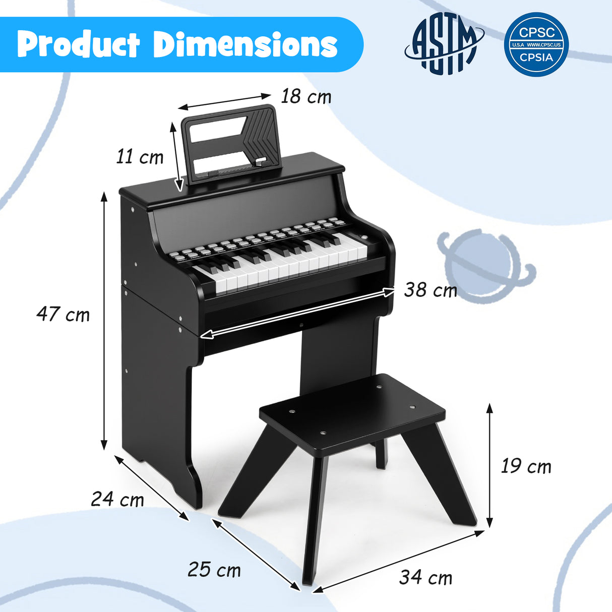 25 Keys Kids Piano Keyboard with Stool for Boys and Girls Aged 3+ Years Old