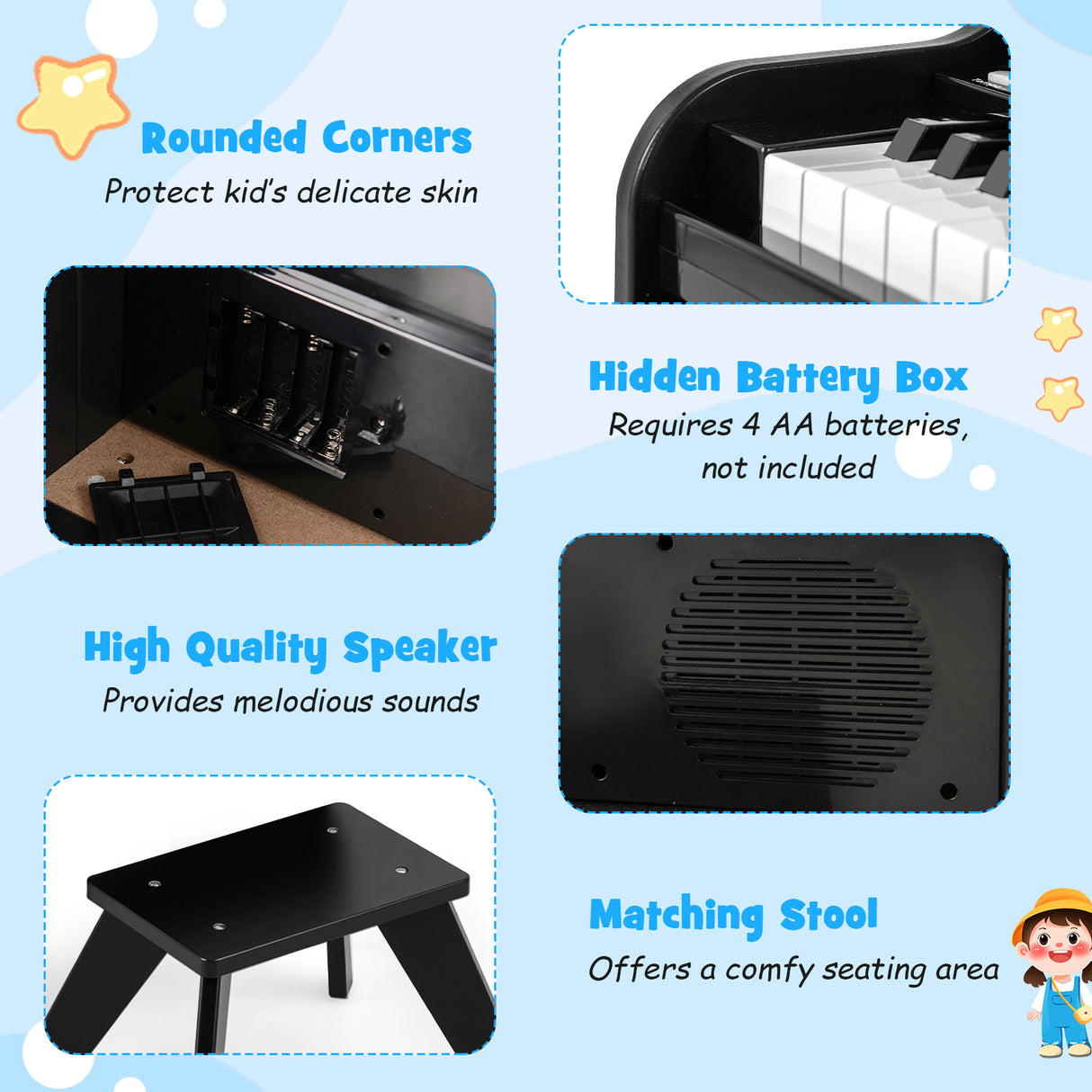 25 Keys Kids Piano Keyboard with Stool for Boys and Girls Aged 3+ Years Old