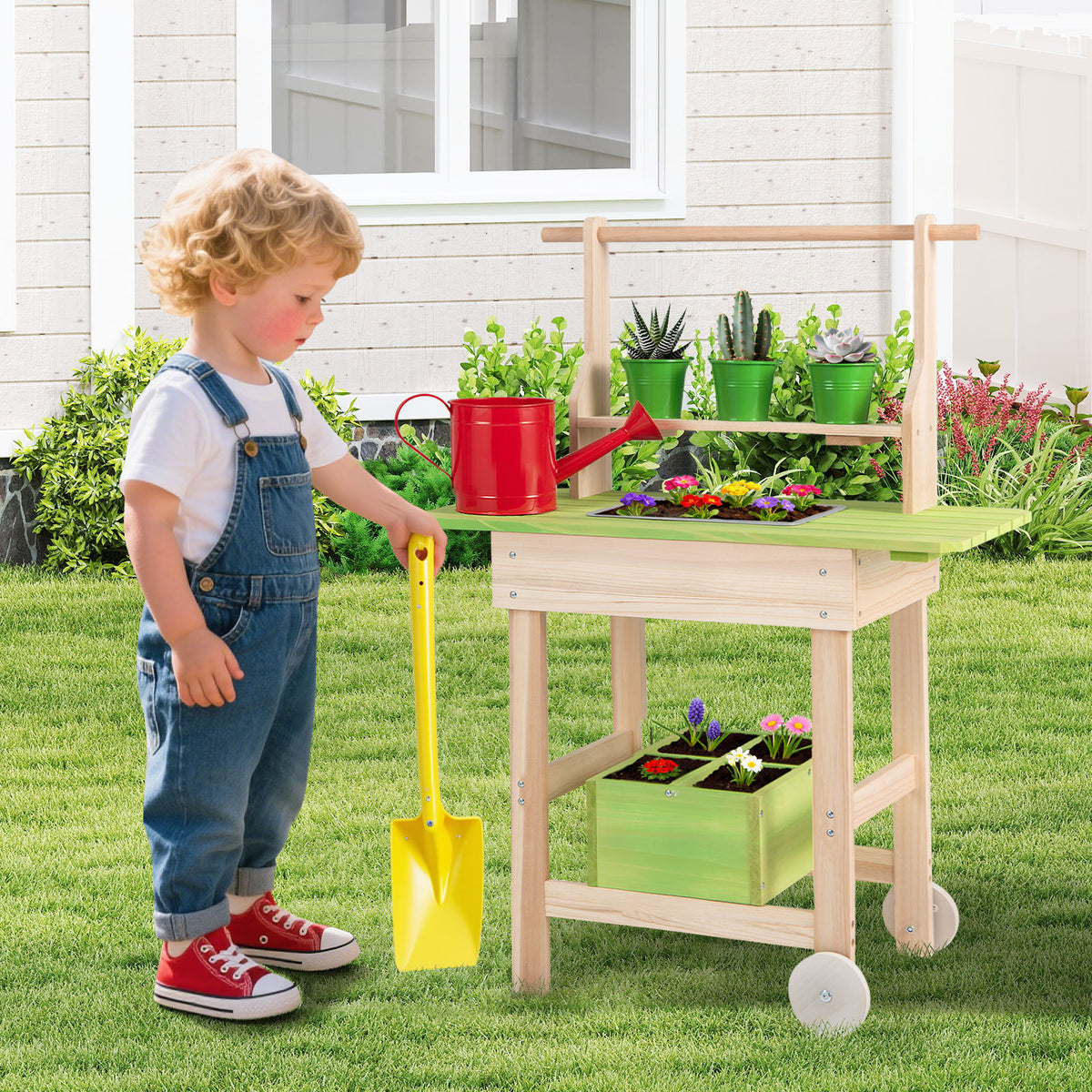 Kids Mud Kitchen Outdoor Play Pretend Kitchen with Removable Pots Watering Can