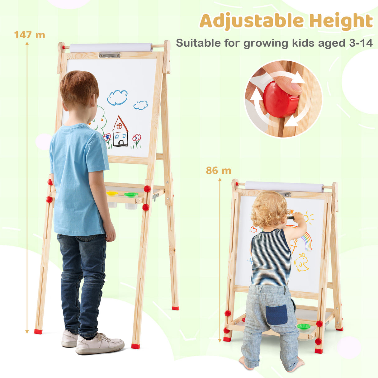 BABY JOY Kids Art Easel, Wooden Foldable Double-Sided Chalkboard Whiteboard w/Board Eraser