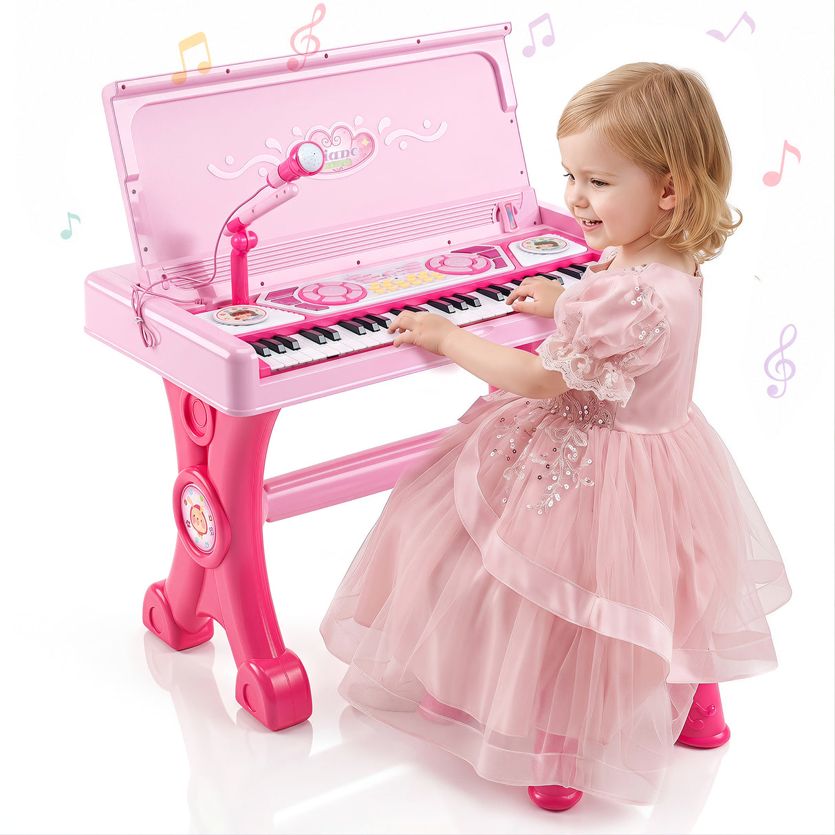 49 Keys Kids Electric Piano Keyboard Toy w/ Stool & Microphone, Educational Toddler Keyboard Set