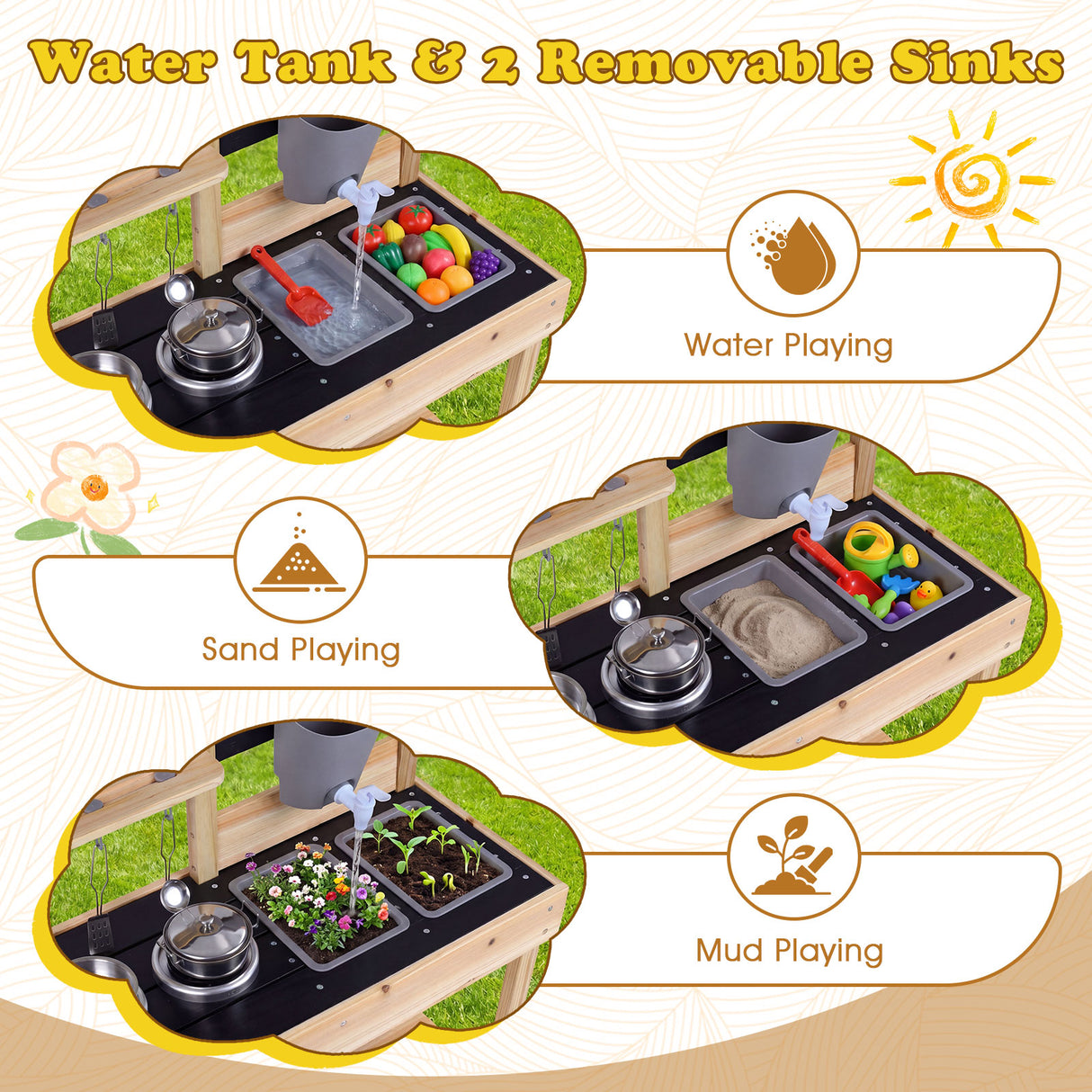 Mud Kitchen for Kids Outdoor with Stoves and Chalkboards for Children Ages 3+ Years