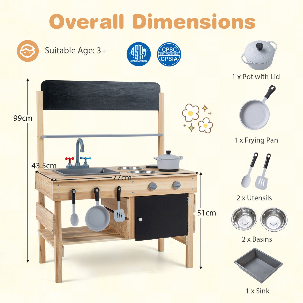 Outdoor Mud Kitchen for Kids Wooden Play Pretend Kitchen with Stoves
