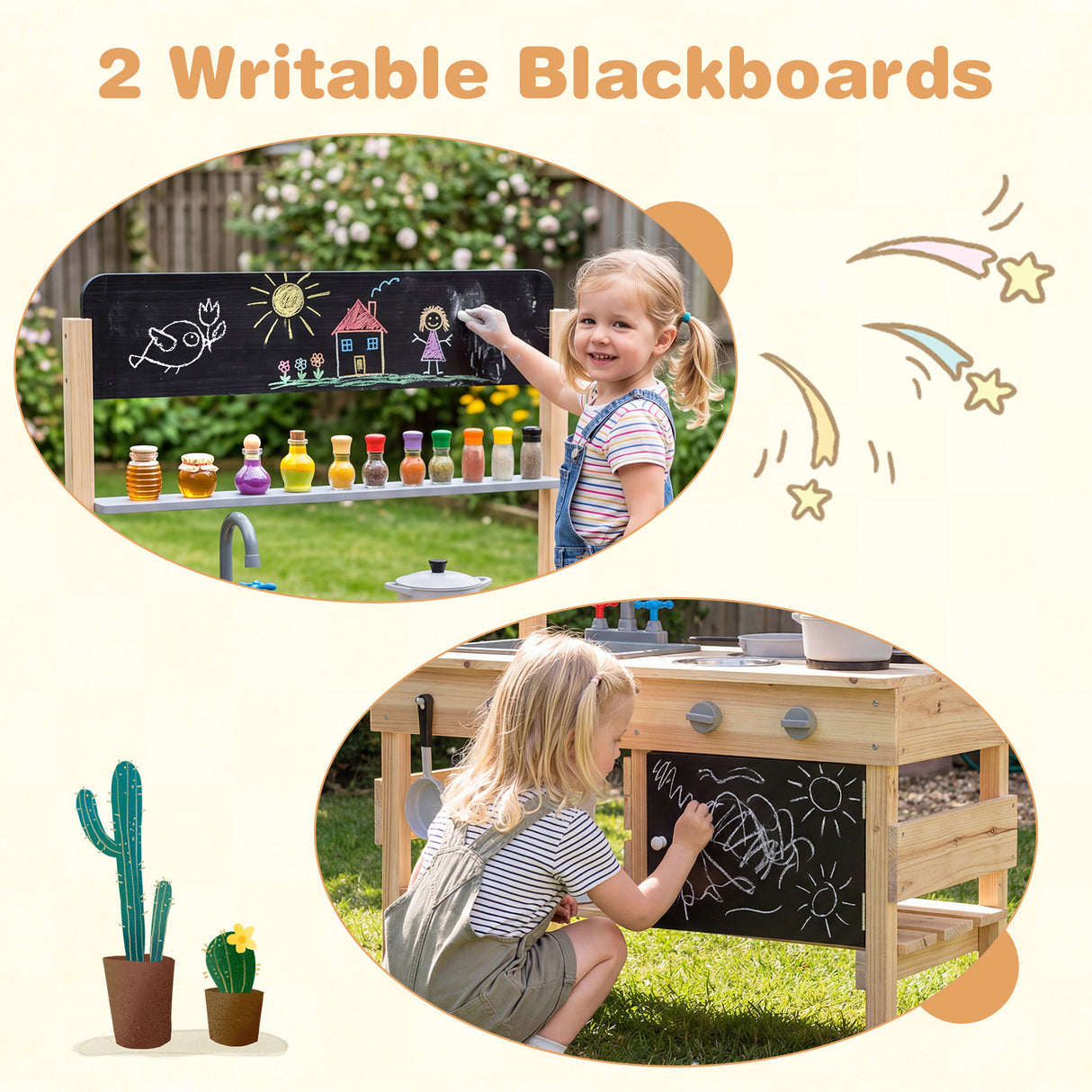 Outdoor Mud Kitchen for Kids Wooden Play Pretend Kitchen with Stoves