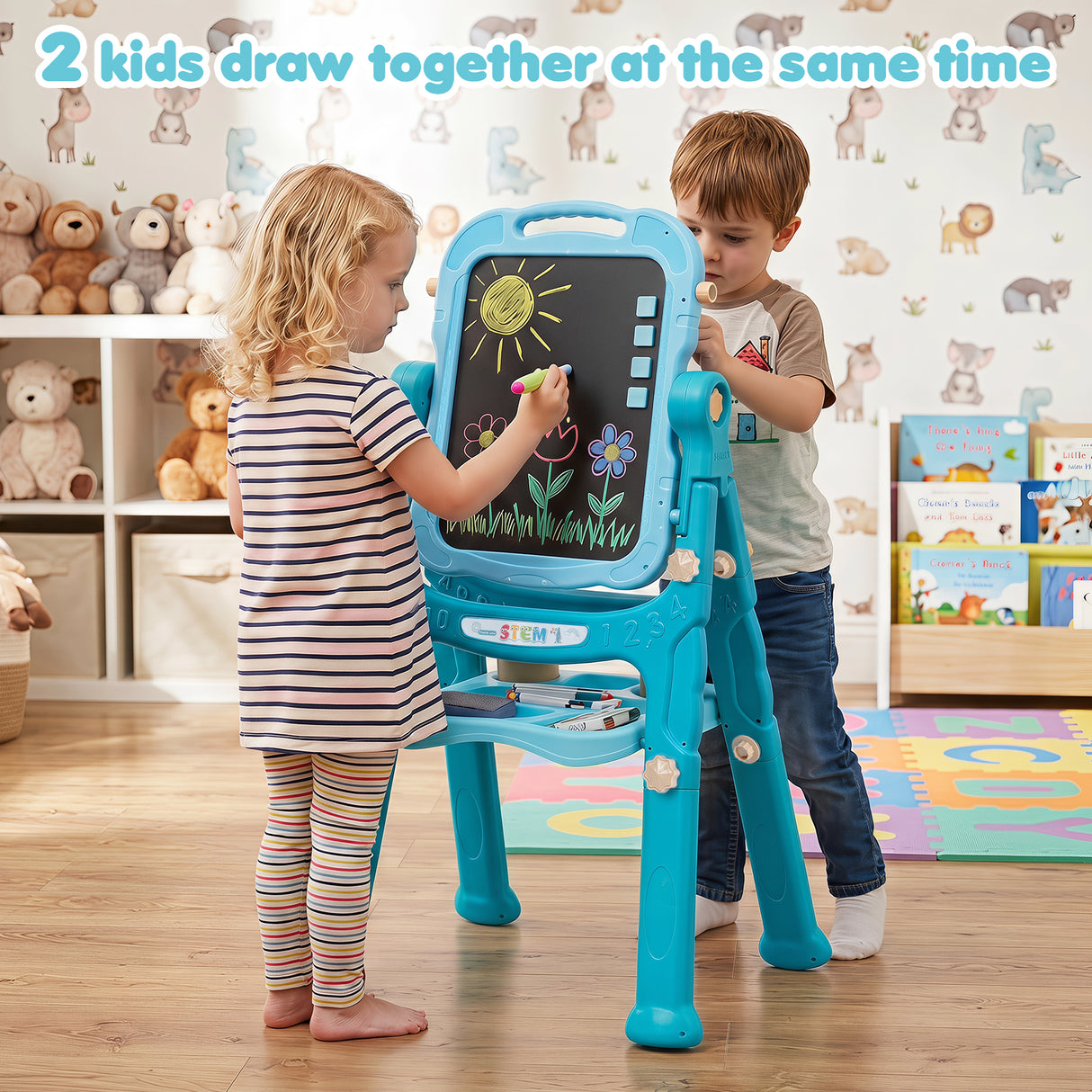 4-In-1 Double Side Easel for Toddler, Magnetic Chalkboard & White Drawing Board, Birthday Christmas Gift for 3+ Boys Girls