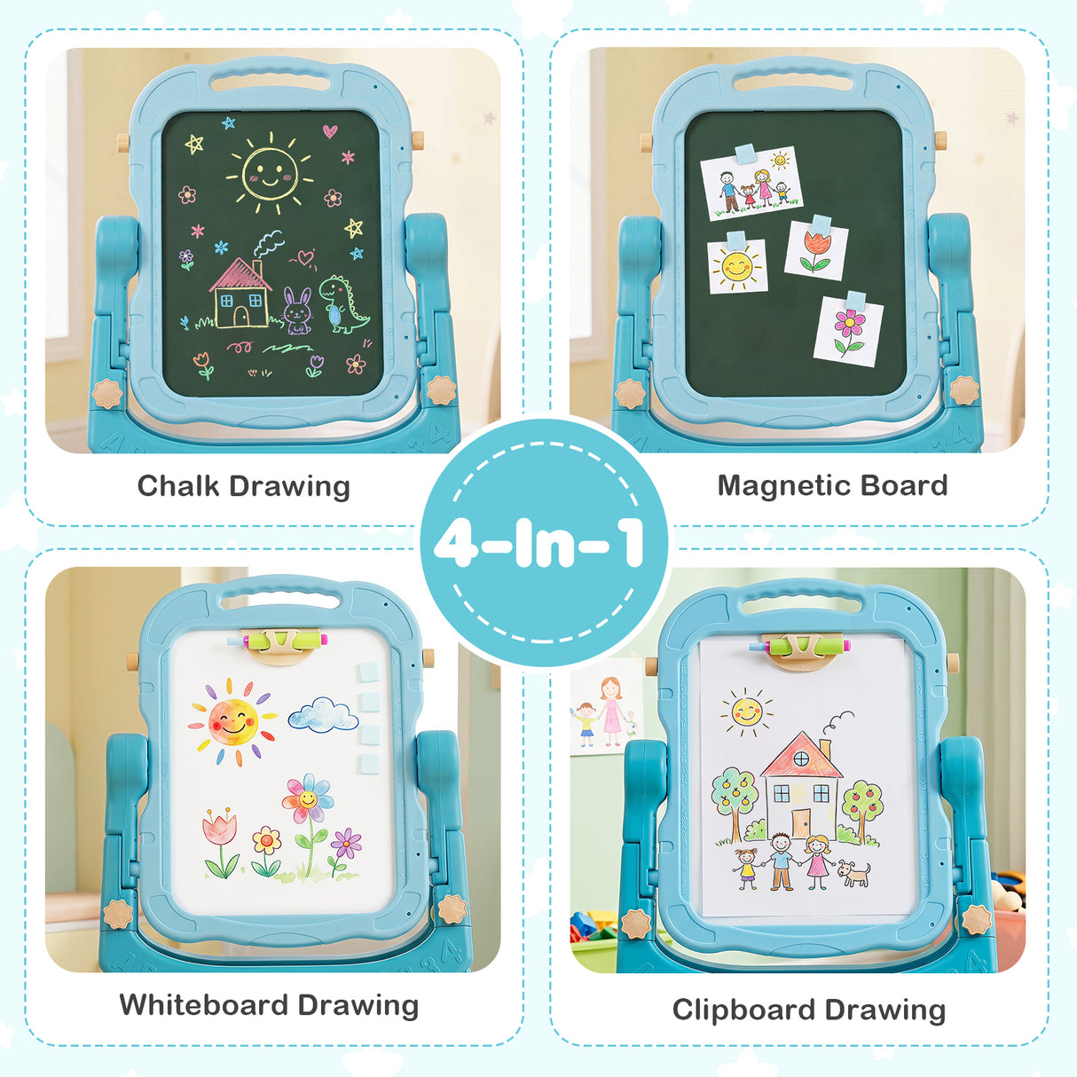 4-In-1 Double Side Easel for Toddler, Magnetic Chalkboard & White Drawing Board, Birthday Christmas Gift for 3+ Boys Girls