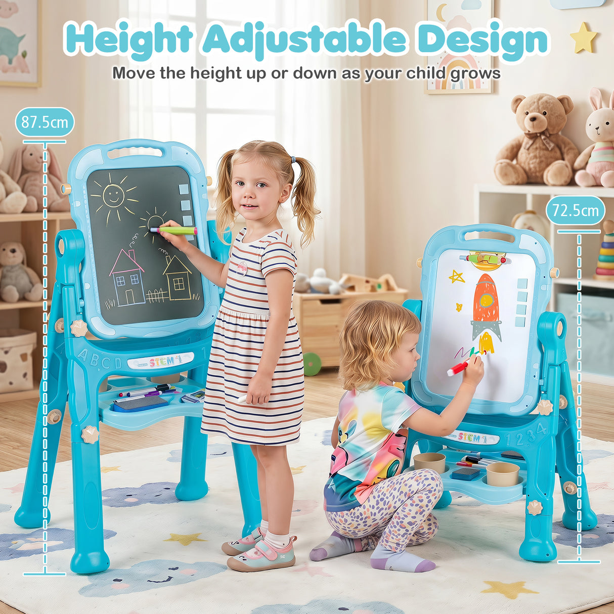 4-In-1 Double Side Easel for Toddler, Magnetic Chalkboard & White Drawing Board, Birthday Christmas Gift for 3+ Boys Girls