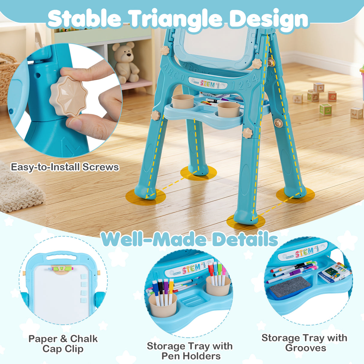 4-In-1 Double Side Easel for Toddler, Magnetic Chalkboard & White Drawing Board, Birthday Christmas Gift for 3+ Boys Girls