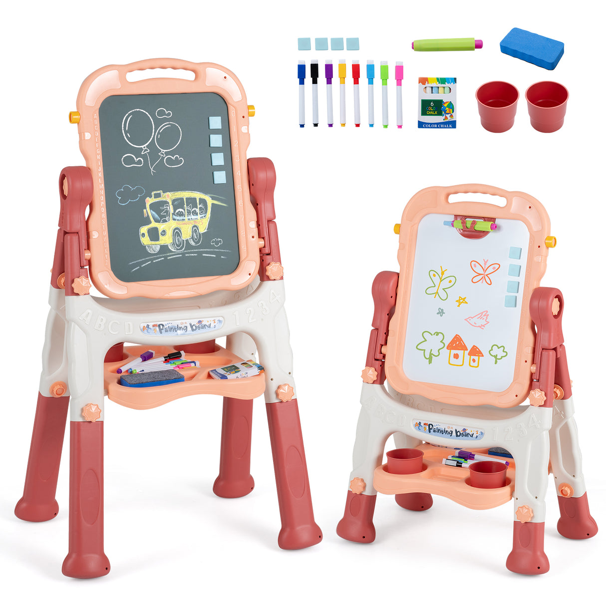 4-In-1 Double Side Easel for Toddler, Magnetic Chalkboard & White Drawing Board, Birthday Christmas Gift for 3+ Boys Girls