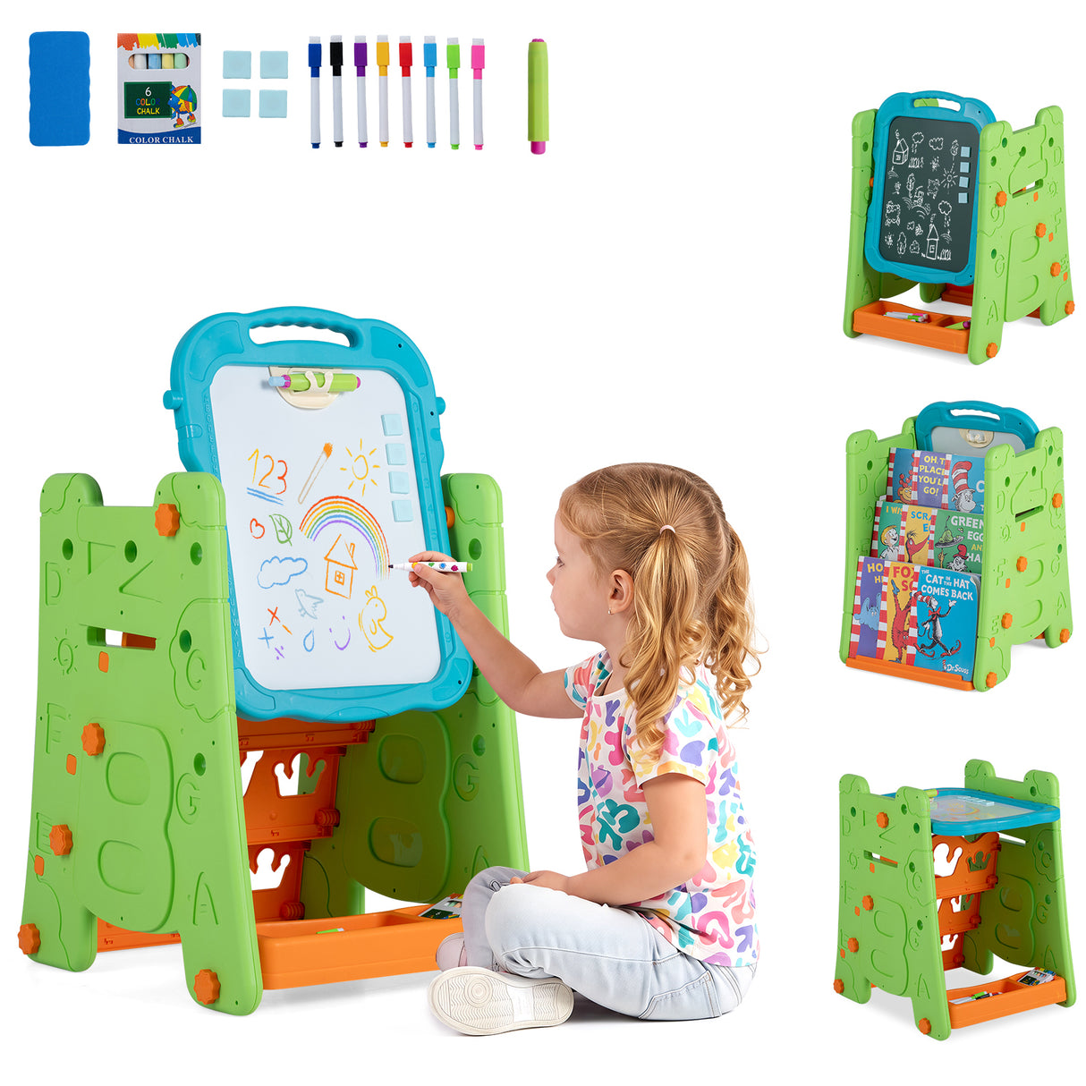 4 in 1 Art Easel for Kids, Double Sided Magnetic Board