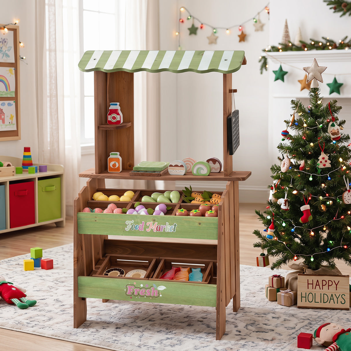 Wooden Mud Grocery Store for Kids, Outdoor & Indoor Farm Market Stand Playset