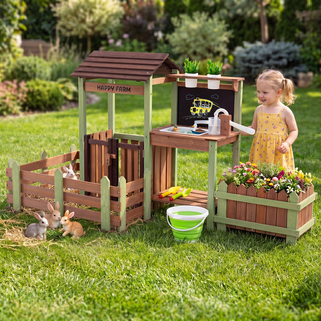 Outdoor Mud Farm Playset for Kids, Fir Wood Barnyard Pretend Toy