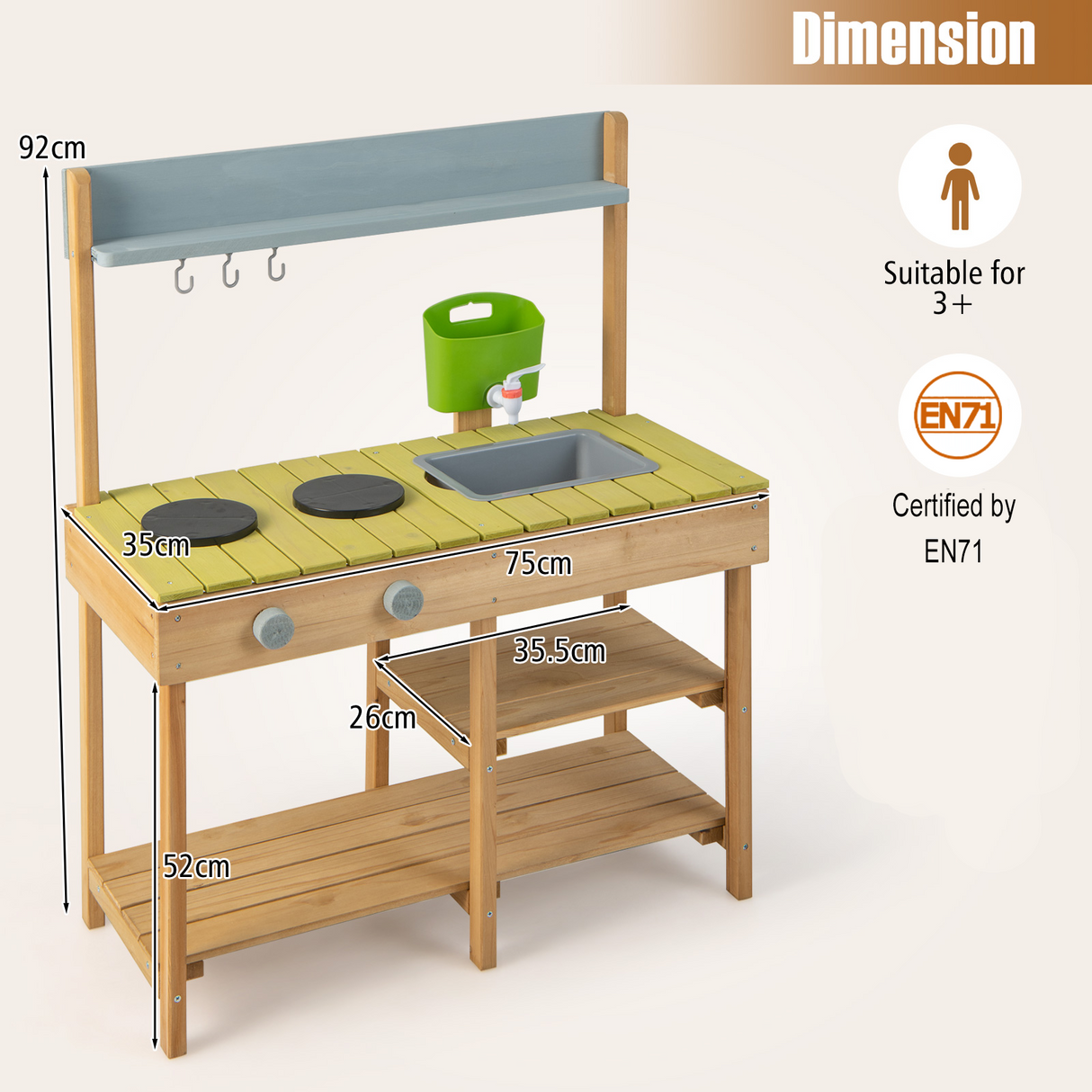 Indoor Outdoor Wooden Kitchen Play Set for Toddlers Ages 3+
