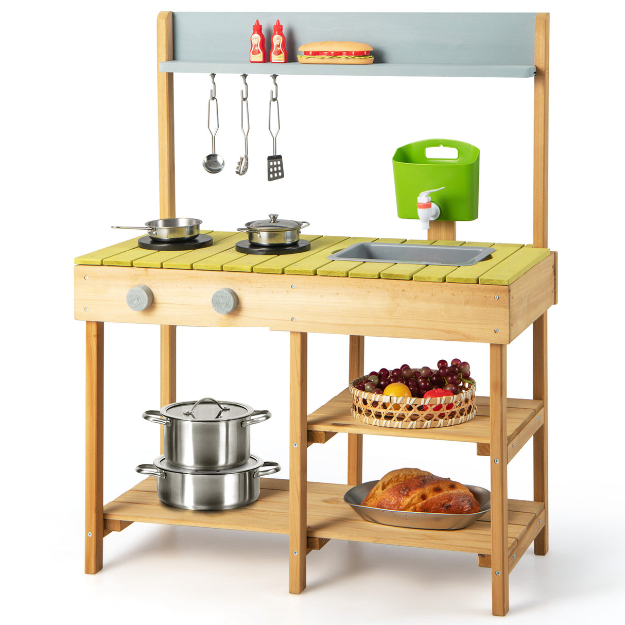 Indoor Outdoor Wooden Kitchen Play Set for Toddlers Ages 3+