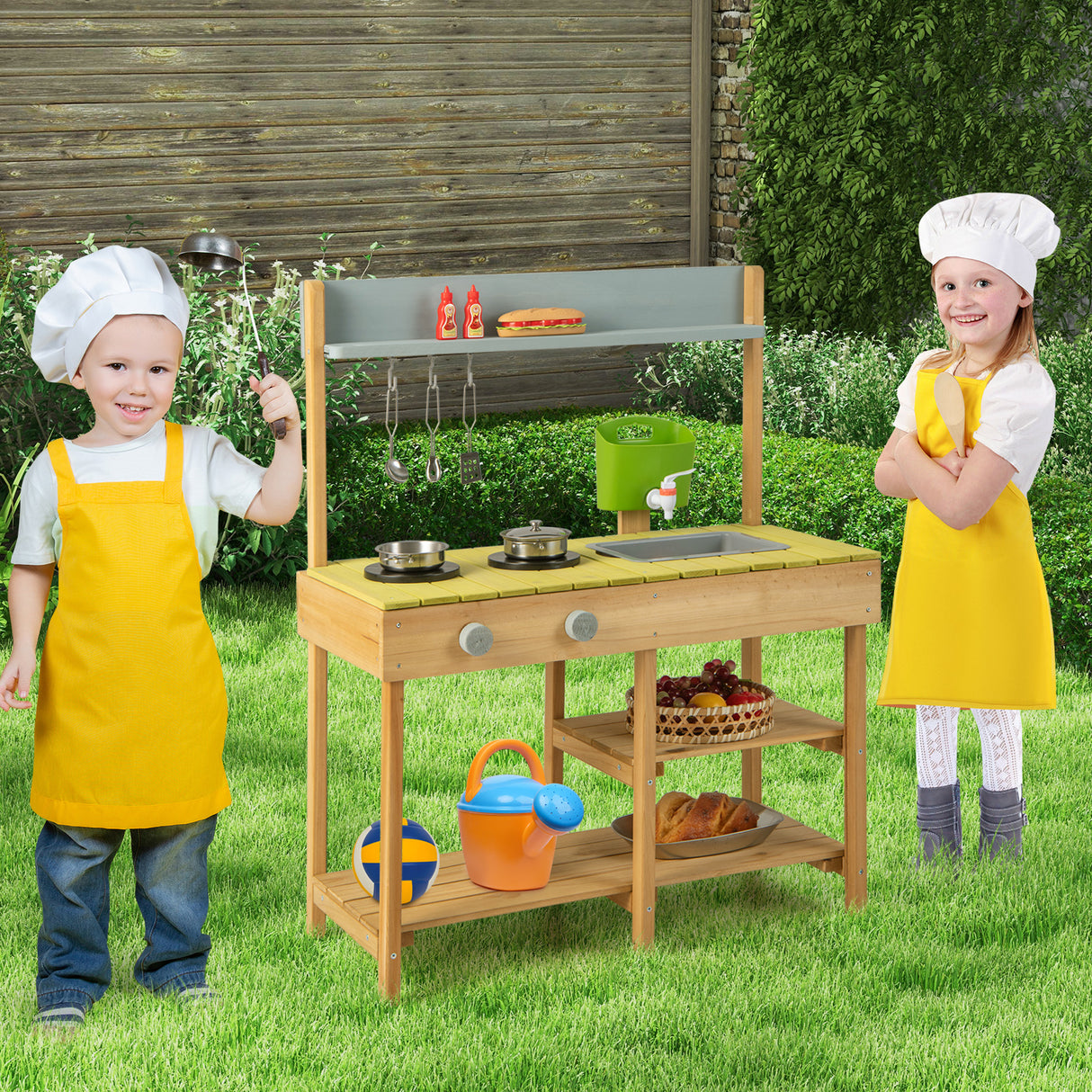 Indoor Outdoor Wooden Kitchen Play Set for Toddlers Ages 3+