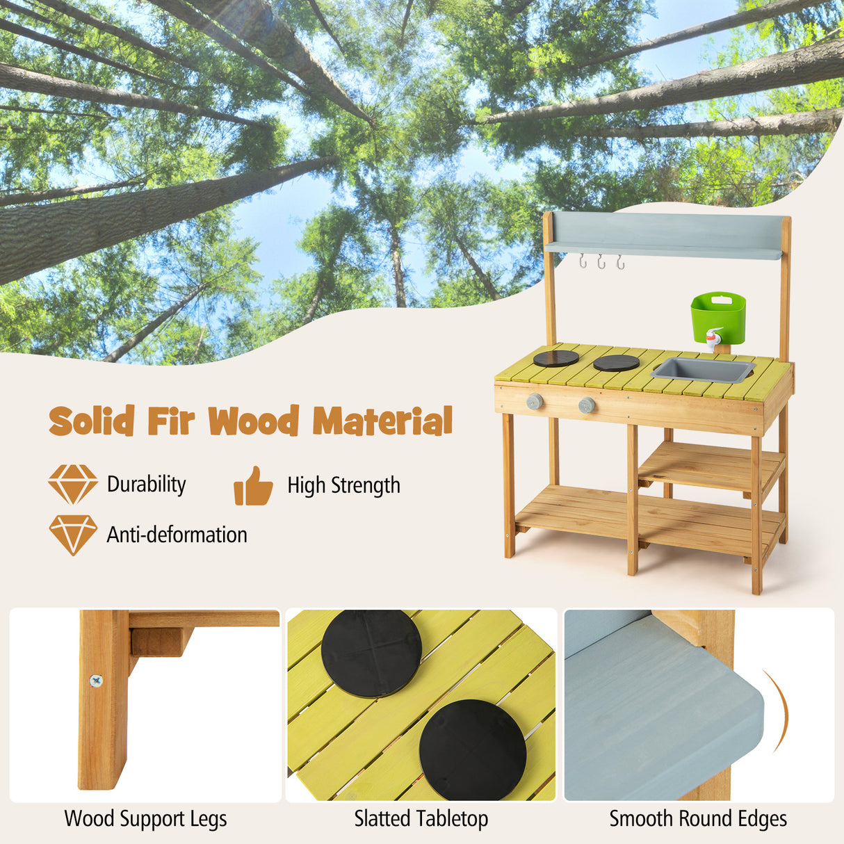 Indoor Outdoor Wooden Kitchen Play Set for Toddlers Ages 3+