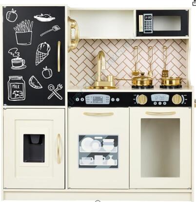 HONEY JOY Pretend Play Kitchen, Toddler Kitchen Playset w/Blackboard, Phone, Microwave, Ice Maker, Dishwasher & Oven
