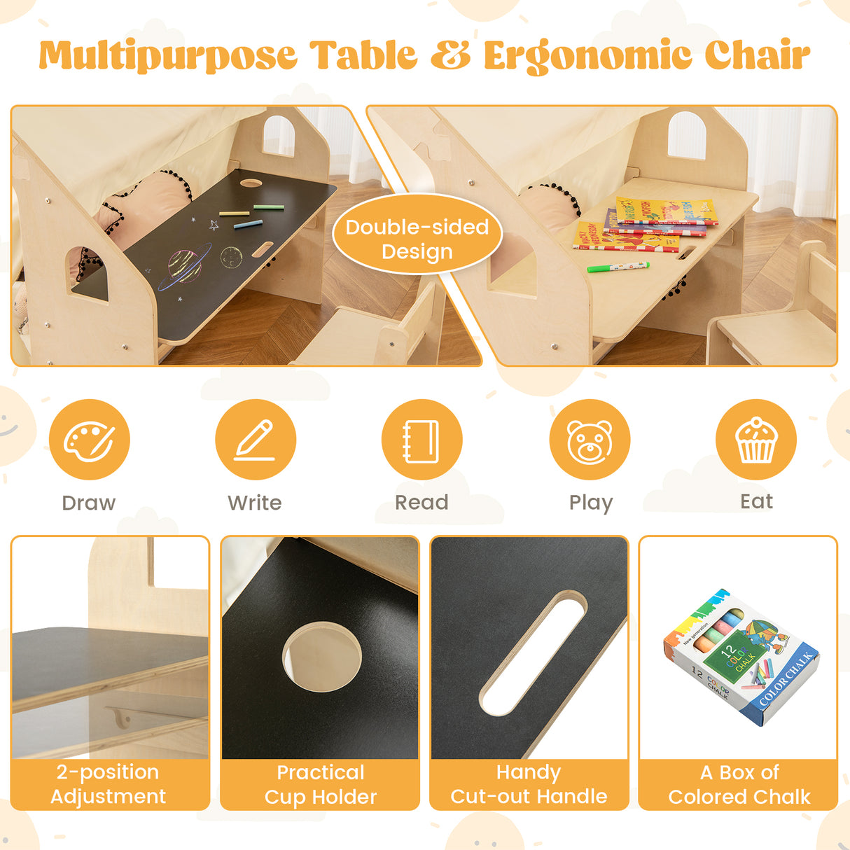 6-in-1 Kids Playhouse Wooden Indoor Play Tent, Large Play Tent Storage Rack with Wooden Frame & Curtains