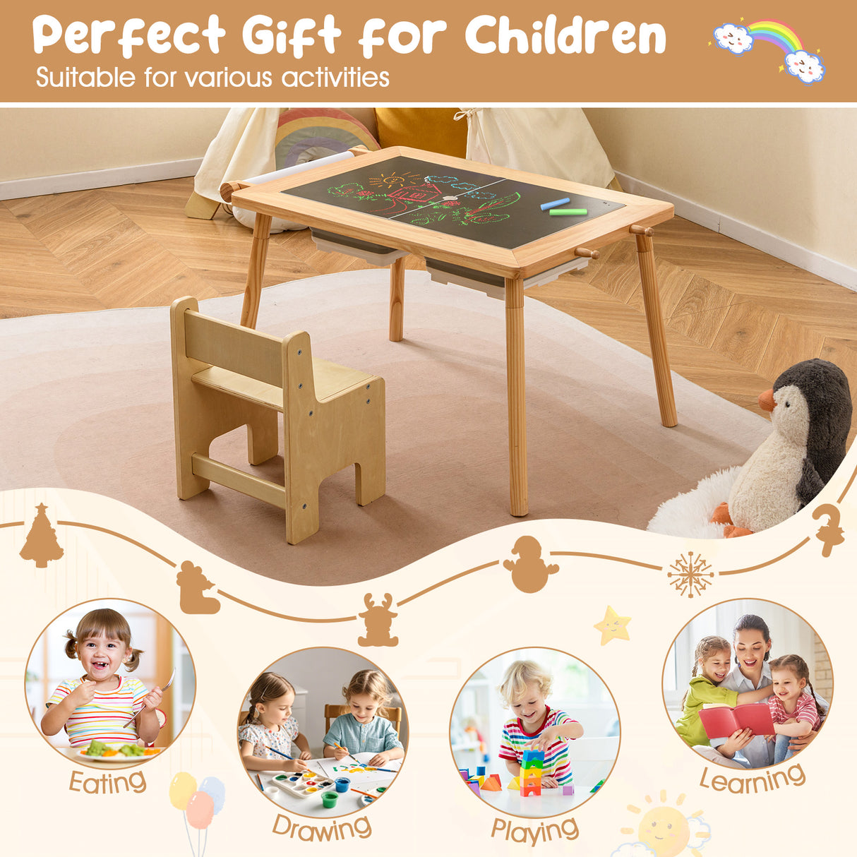 Sensory Table & Chair Set for Kids 2-8, Toddler Activity Table