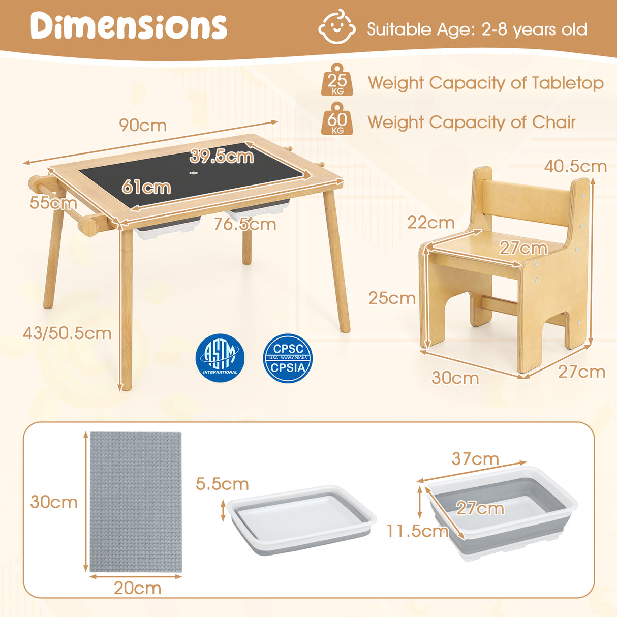 Sensory Table & Chair Set for Kids 2-8, Toddler Activity Table