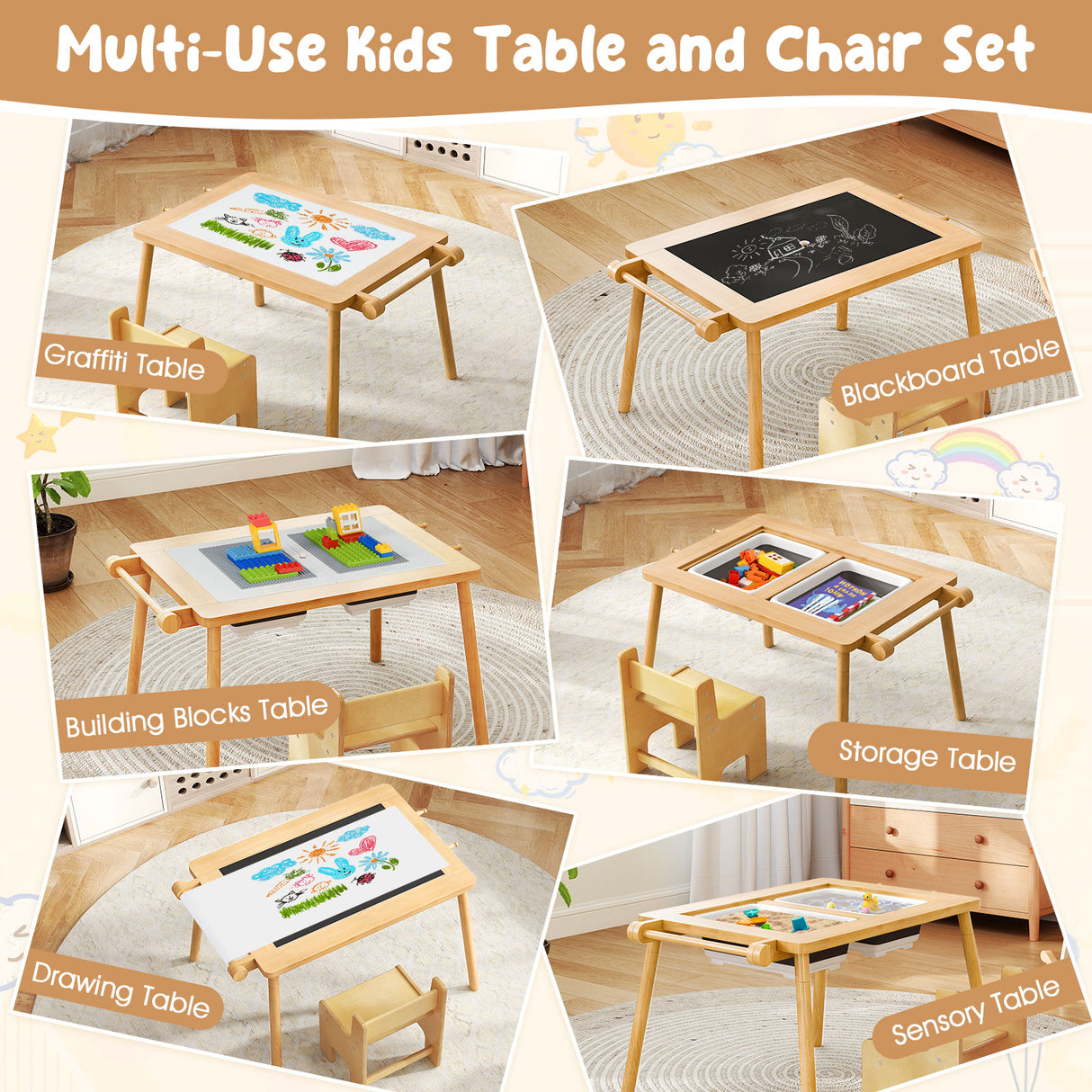 Sensory Table & Chair Set for Kids 2-8, Toddler Activity Table