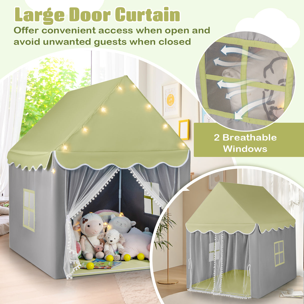 HONEY JOY Kids Play Tent, Large Playhouse with Star Ornaments