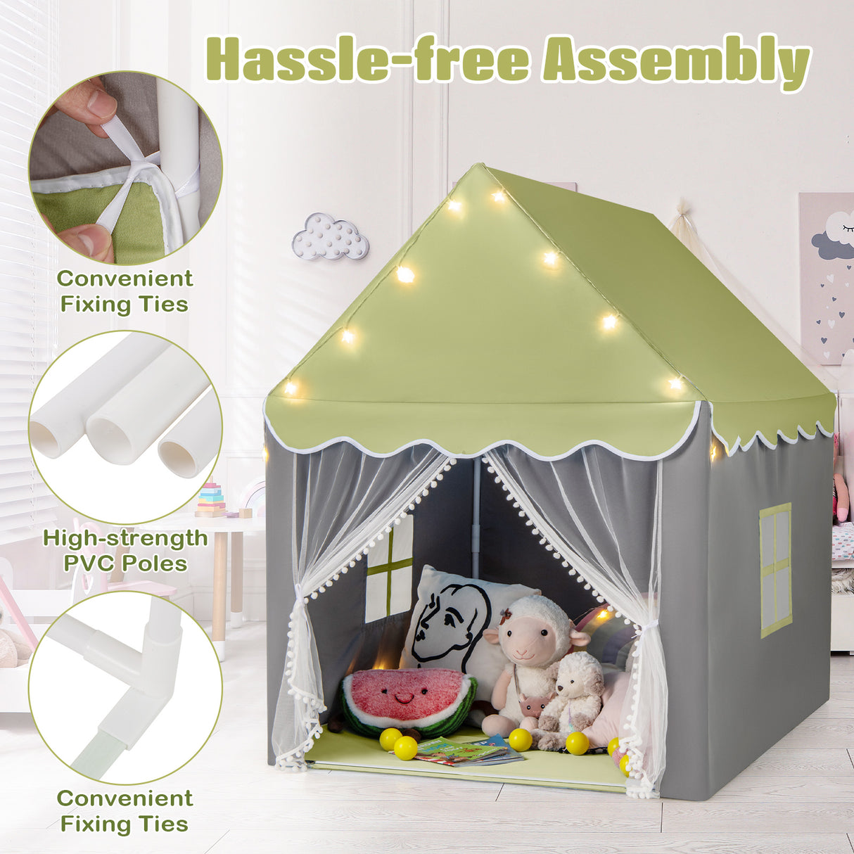 HONEY JOY Kids Play Tent, Large Playhouse with Star Ornaments