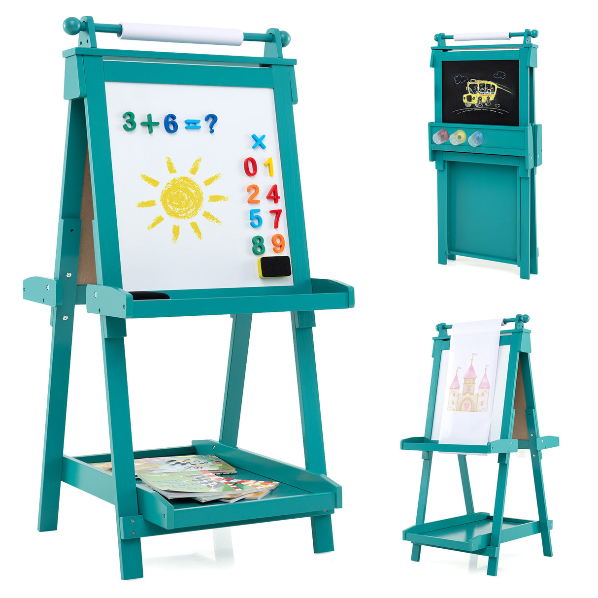 3-in-1 Double-sided Art Easel, Creative Art Center for 3+ Years Old Children