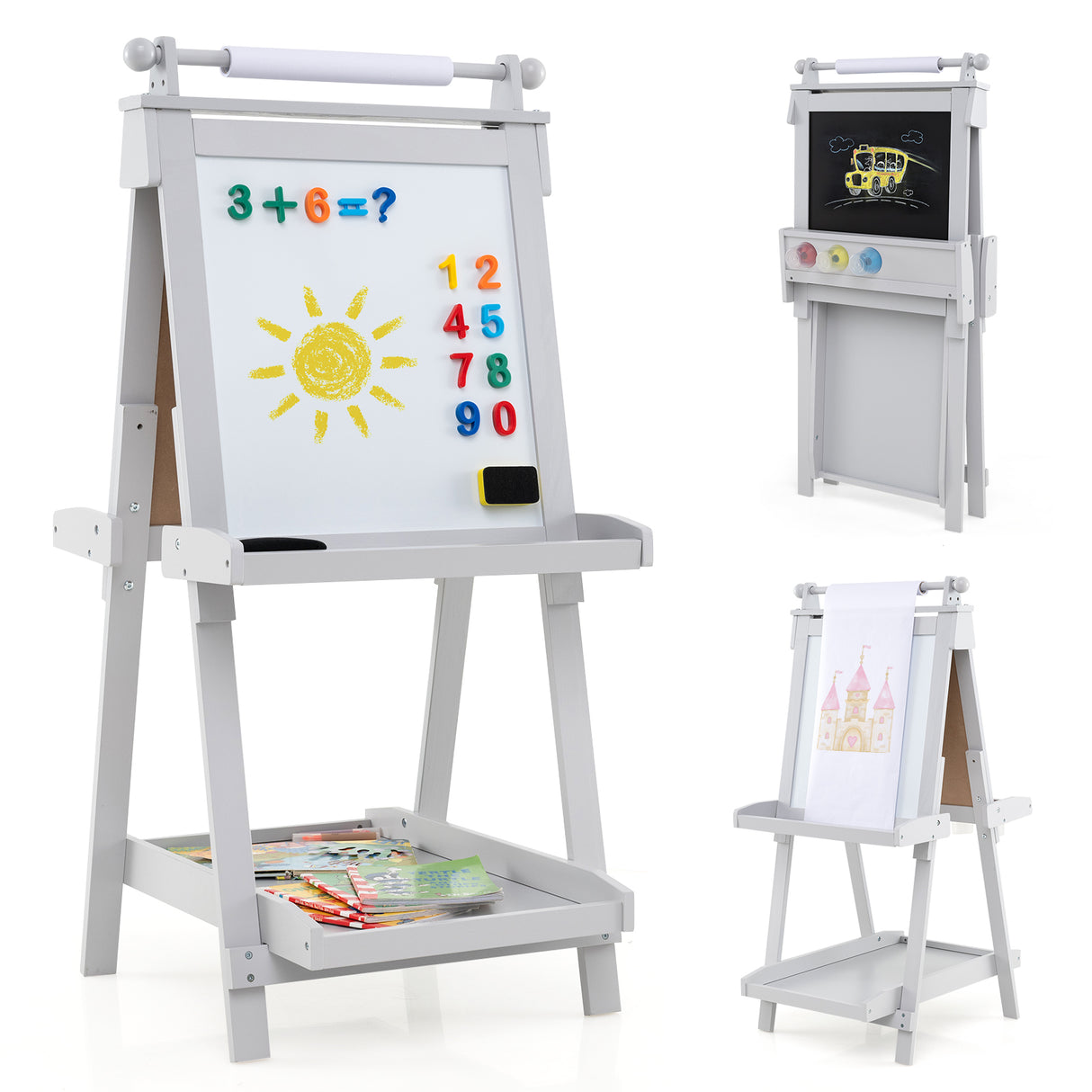 3-in-1 Double-sided Art Easel, Creative Art Center for 3+ Years Old Children