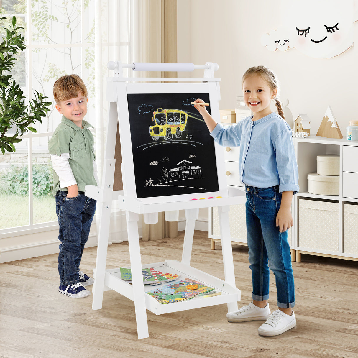 3-in-1 Double-sided Art Easel, Creative Art Center for 3+ Years Old Children