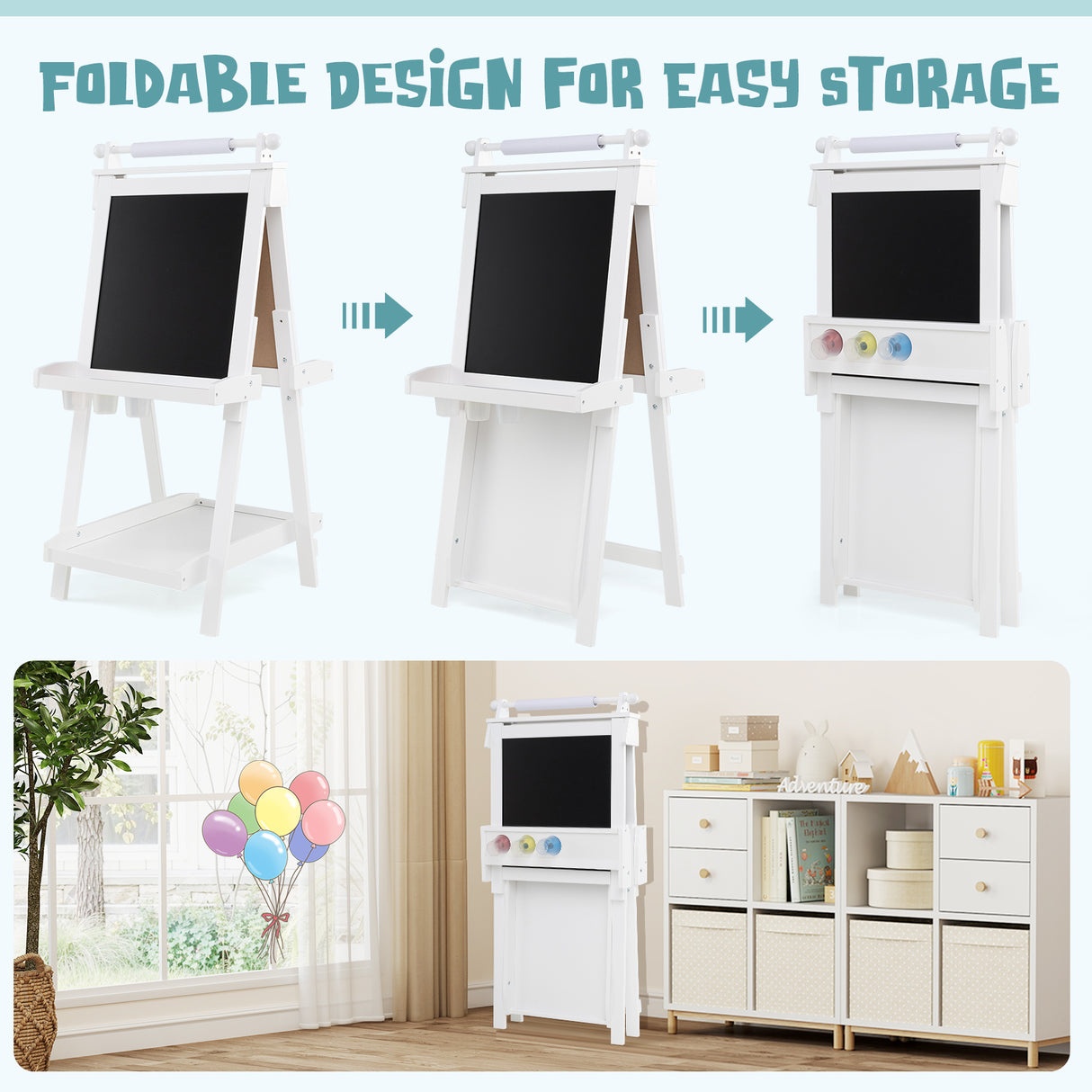 3-in-1 Double-sided Art Easel, Creative Art Center for 3+ Years Old Children