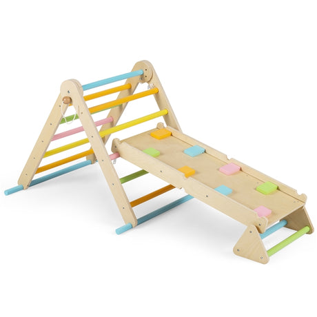 HONEY JOY 3-in-1 Pikler Triangle Climbing Set, Kids Montessori Climbing Toys w/Dual-Side Ramp & Adjustable Climbing Triangle