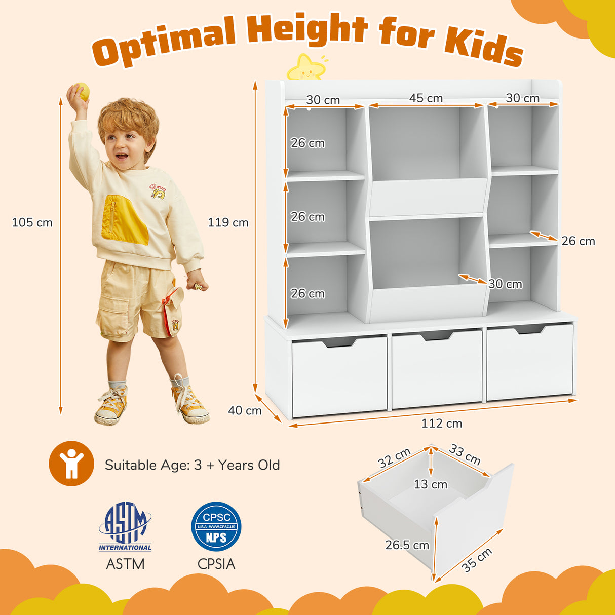 HONEY JOY Versatile Storage Cabinet for Kids Room, Bedroom, Playroom