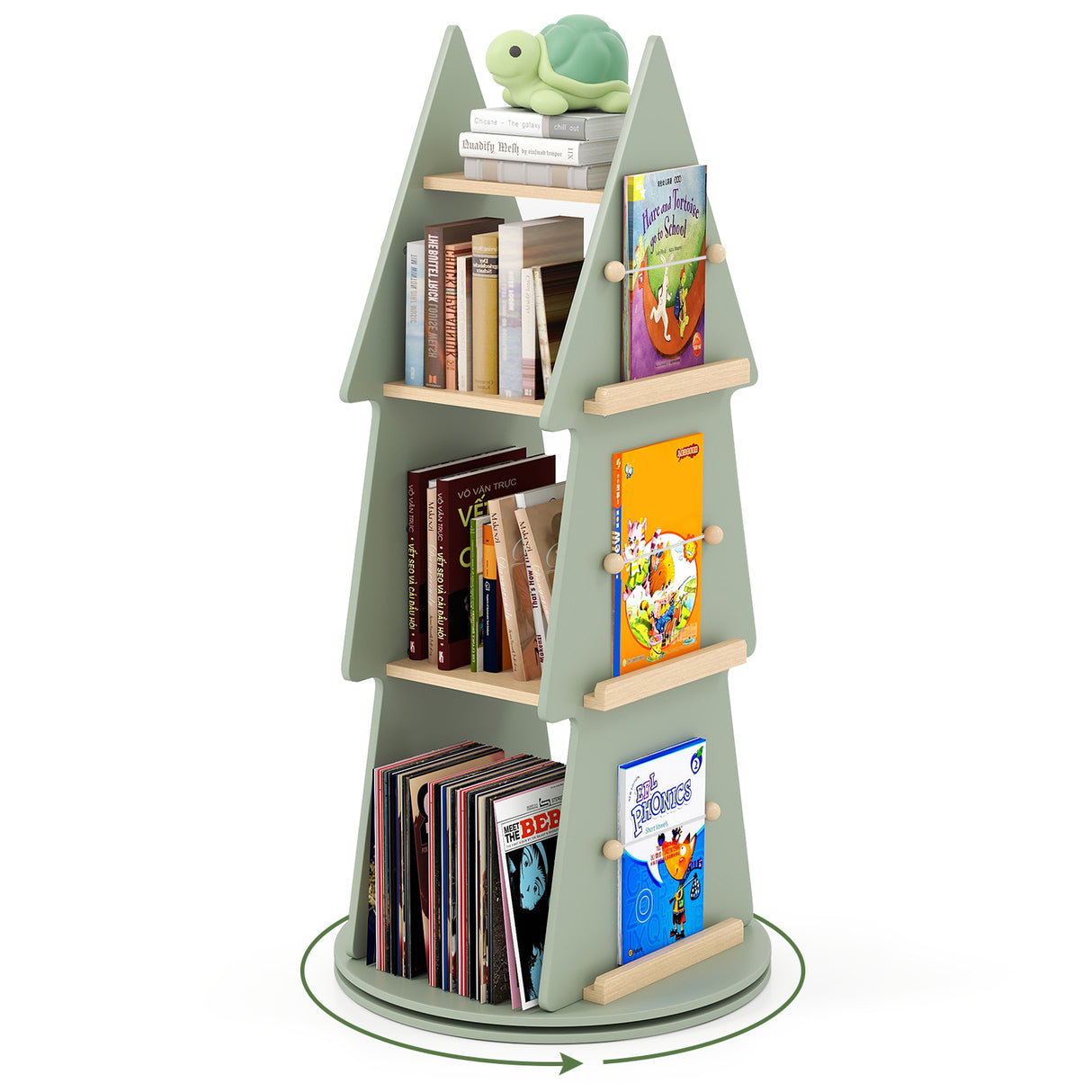 Baby Joy 4 Tier Tree Shape Revolving Bookcase, Freestanding 360° Display Rack Storage Organizer