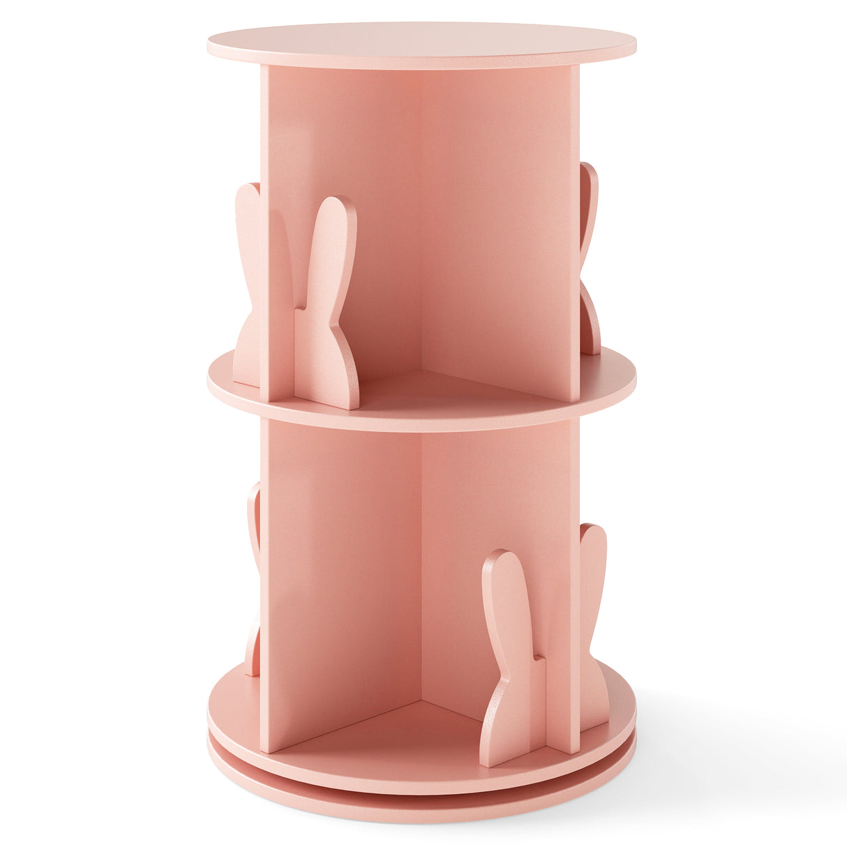 Kids Rotating Bookshelf, Cute 2-tier Kids Bookcase with Bookends & 8 Compartments