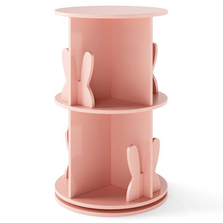 Kids Rotating Bookshelf, Cute 2-tier Kids Bookcase with Bookends & 8 Compartments