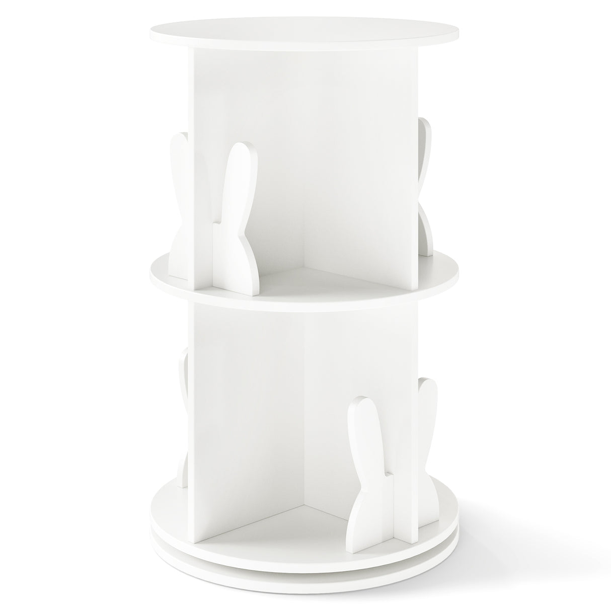 Kids Rotating Bookshelf, Cute 2-tier Kids Bookcase with Bookends & 8 Compartments