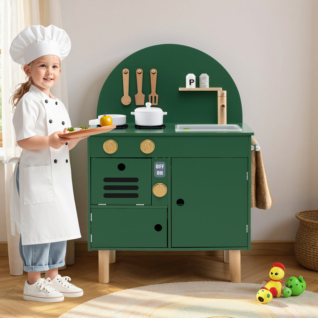 Wooden Kitchen Playset, Chef Pretend Play Set for Children 3+ Years Old