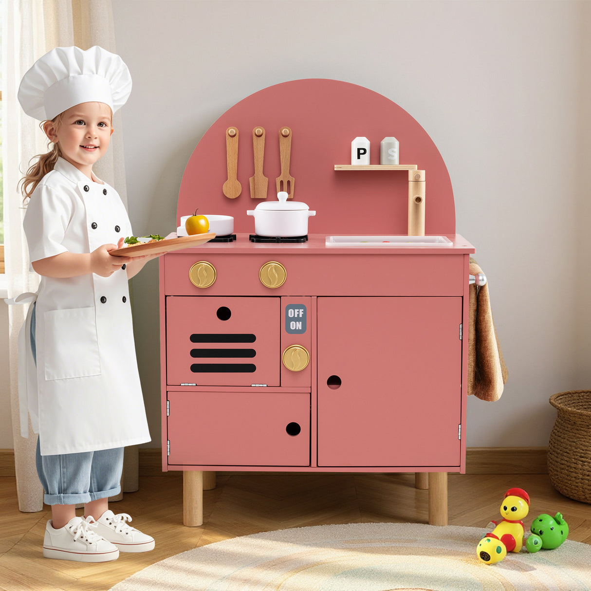 Wooden Kitchen Playset, Chef Pretend Play Set for Children 3+ Years Old