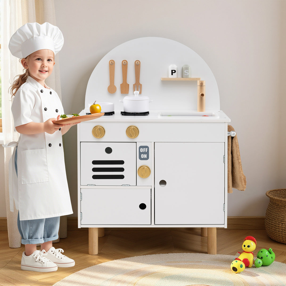 Wooden Kitchen Playset, Chef Pretend Play Set for Children 3+ Years Old